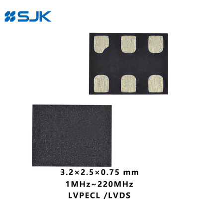 SMD 3225 Size Programmable MEMS LVPECL Differential Oscillator With 6Pads Dukungan 1-220MHz 2.25-3.63V